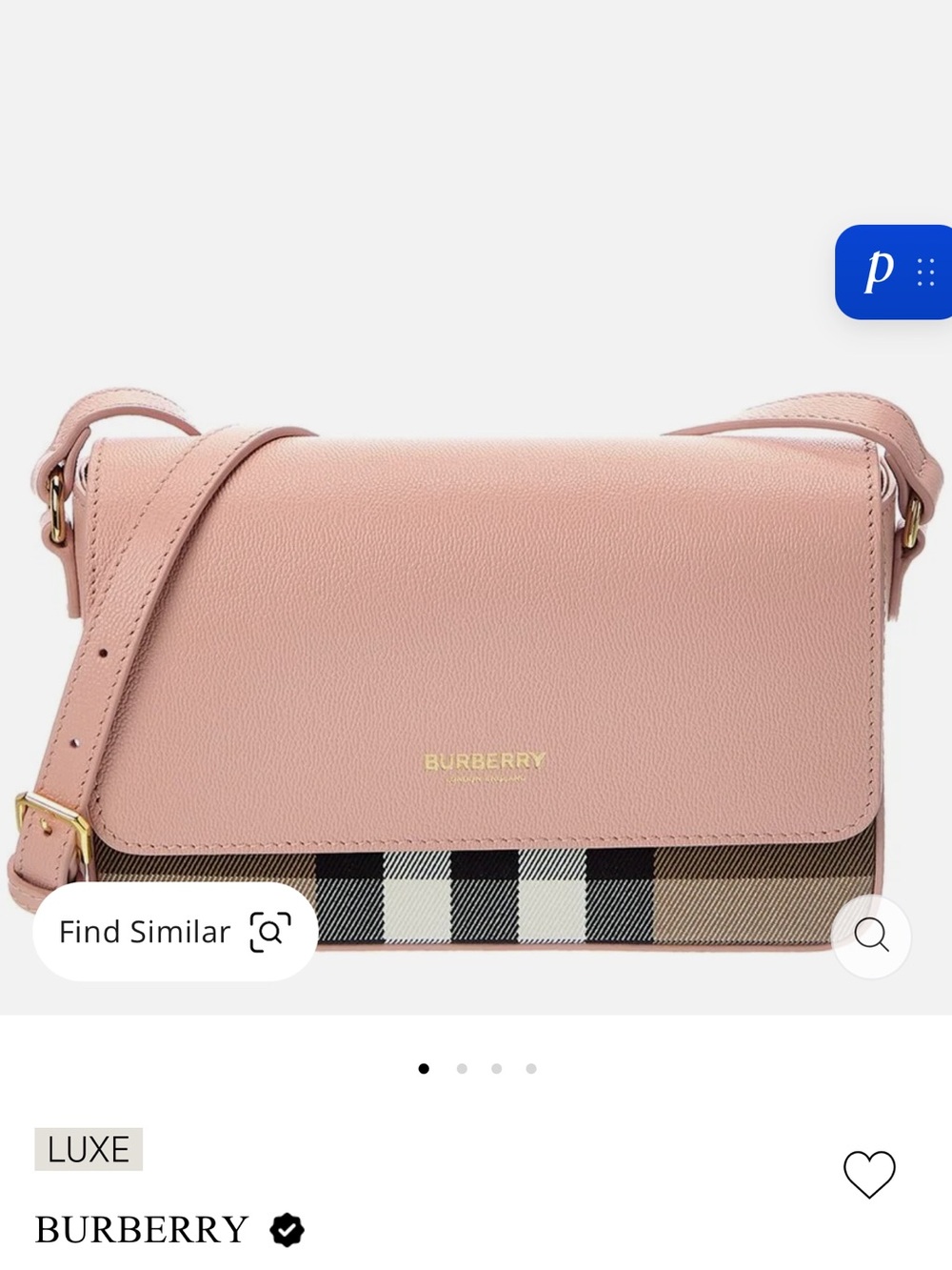 Burberry Blush Pink Leather Crossbody with Signature Check